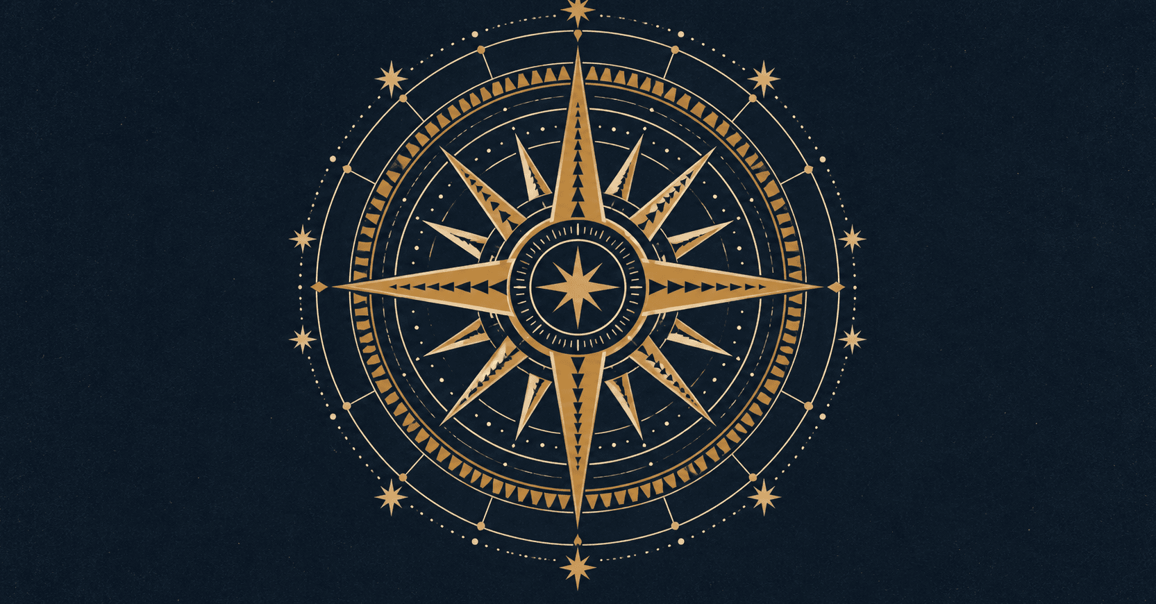 Gold star compass on navy